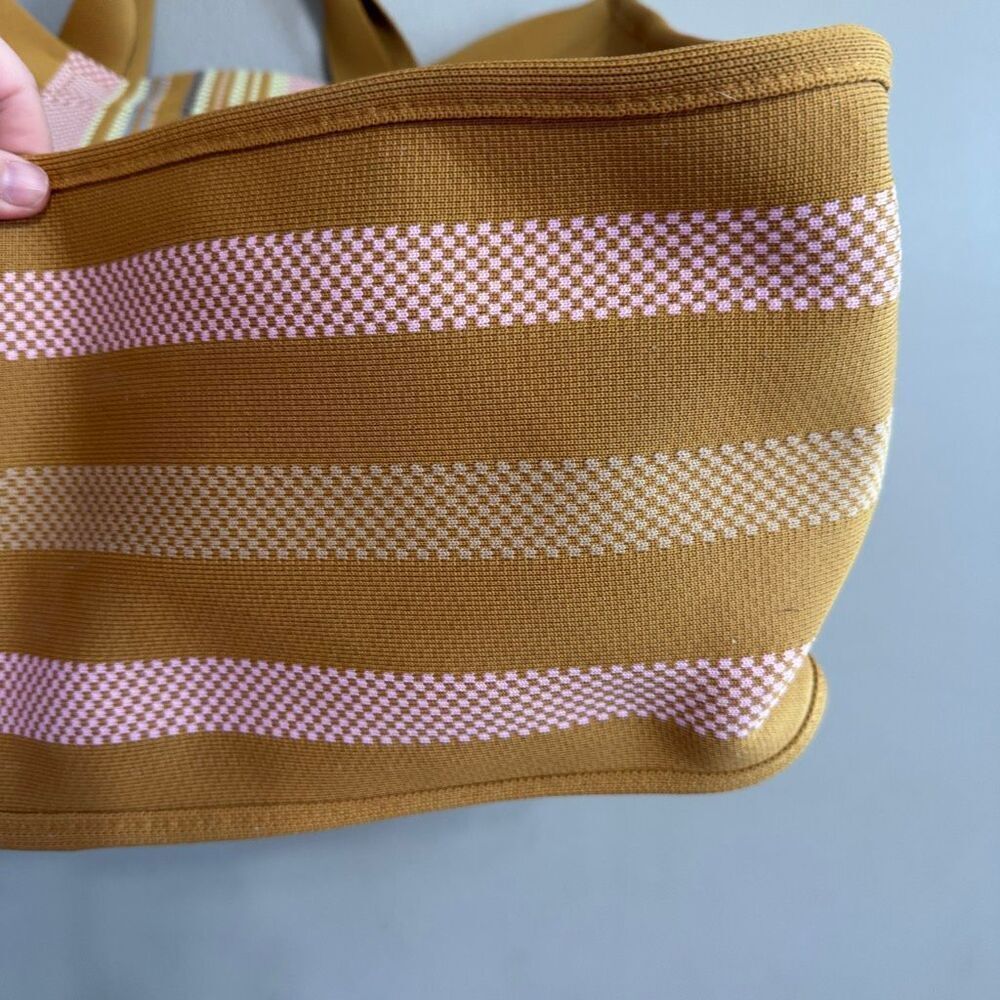 Aerie Large Beach Tote Mustard Yellow Multi Color Striped Accent Panel - Picture 5 of 9
